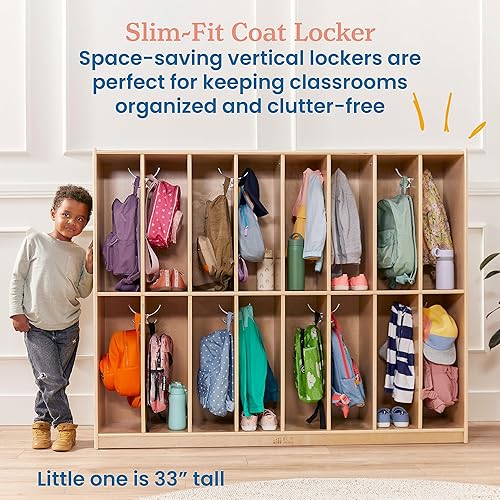 Miniatura 3 de ECR4Kids Birch - Armario de almacenamiento escolar ajustado de 16 secciones con ganchos para niños pequeños y niños casilleros certificados y