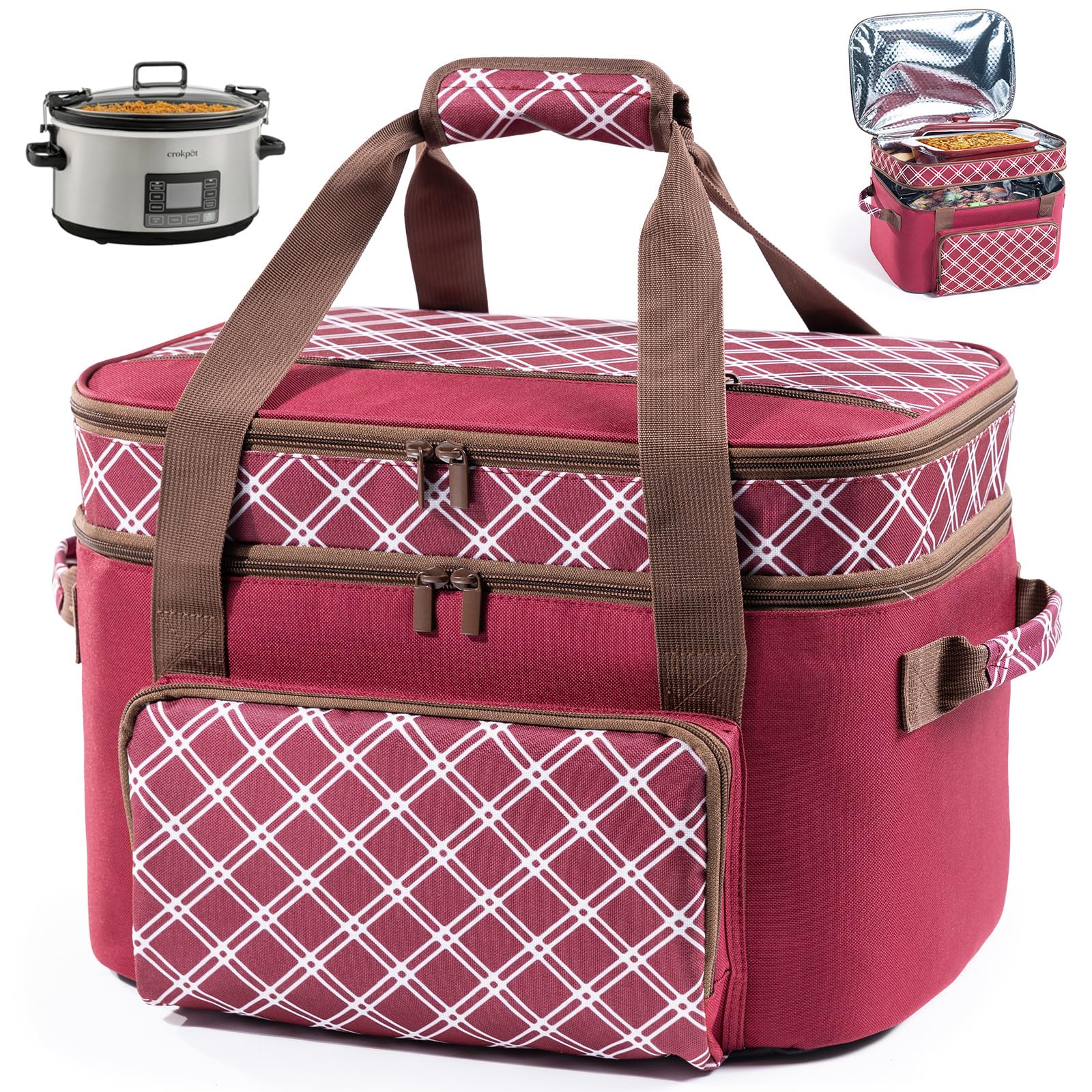 Double Layer Slow Cooker Carrier Bag Fits 6 8 Qt Oval Slow Cooker Compatible with CrockPot Hamilton Beach