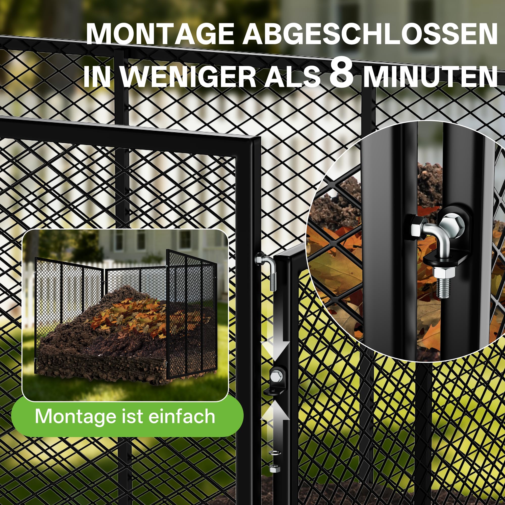 Metall Komposter 650L – Wetterfest & Rosthemmend, mit Stecksystem und Belüftung für Schnelles Kompostieren, Ideal für Biomüll, Rasenschnitt und Laub, 94x94x76 cm