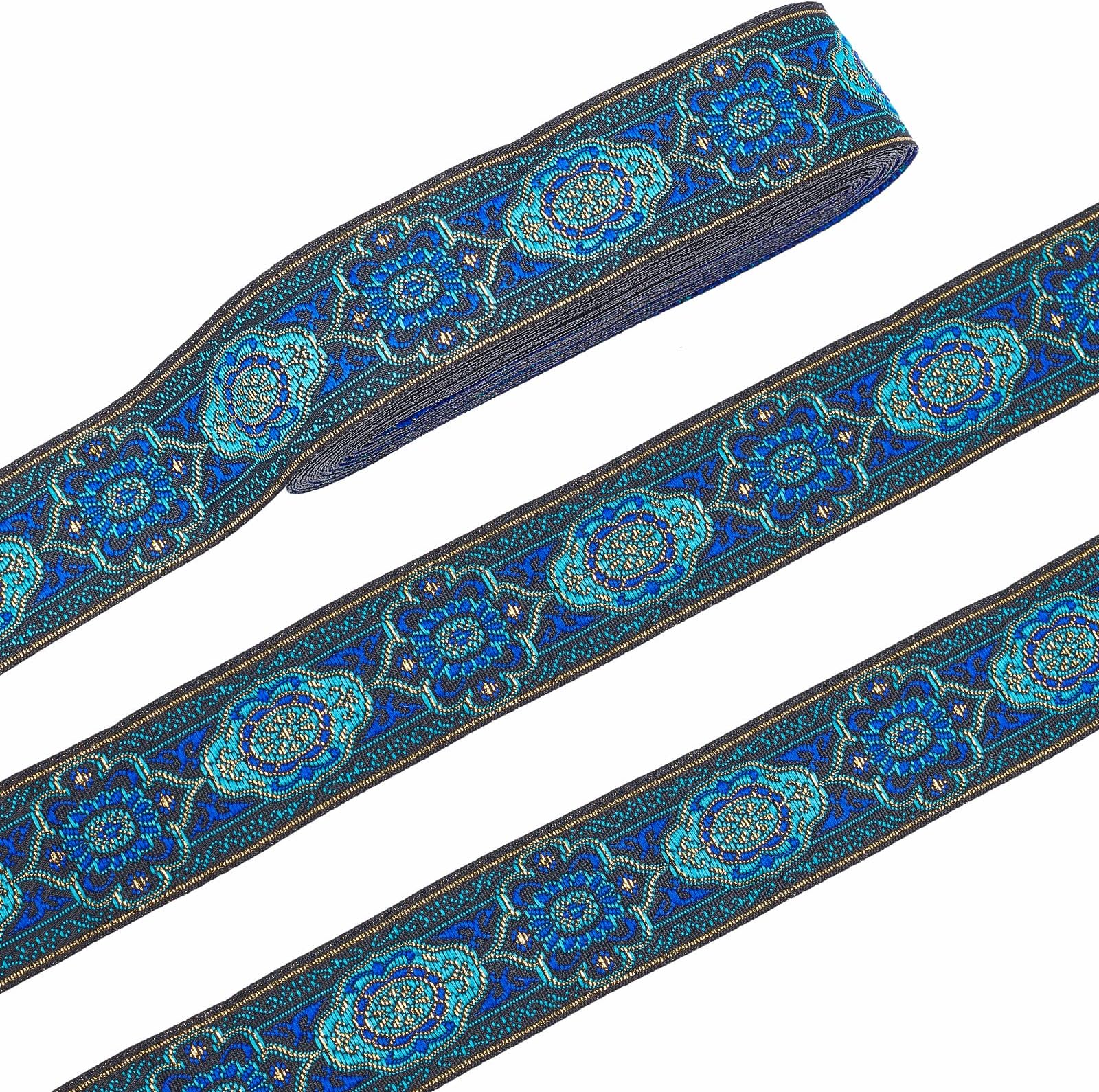 PH PandaHall7m Emobridered Woven Ribbon, 33mm Wide Vintage Jacquard Ribbons Sewing Woven Ribbon Floral Fabric Trim Fringe Sewing Decor Trim for Ramadan DIY Clothing Embellishment Decorations