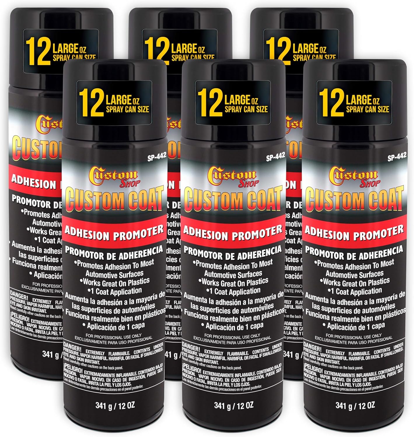 Custom Coat Adhesion Promoter - 12 Ounce Spray Can - Use on Hard to Sand Areas and Before applying Truck Bed Liner (Pack of 6)