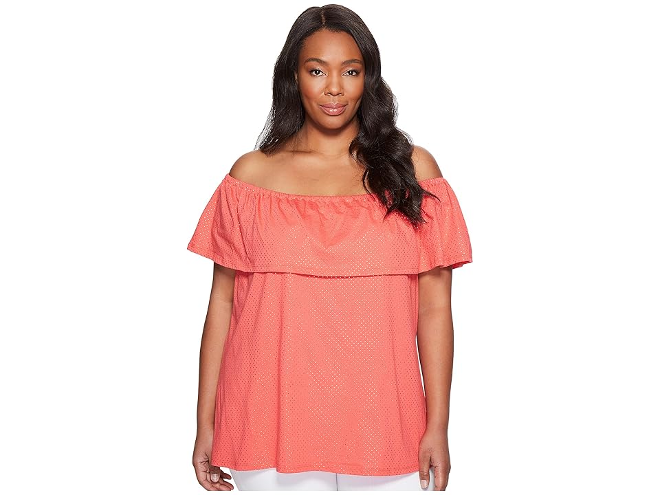 

MICHAEL Michael Kors Plus Size Off Shoulder Flounce Top (Sangria) Women's Clothing