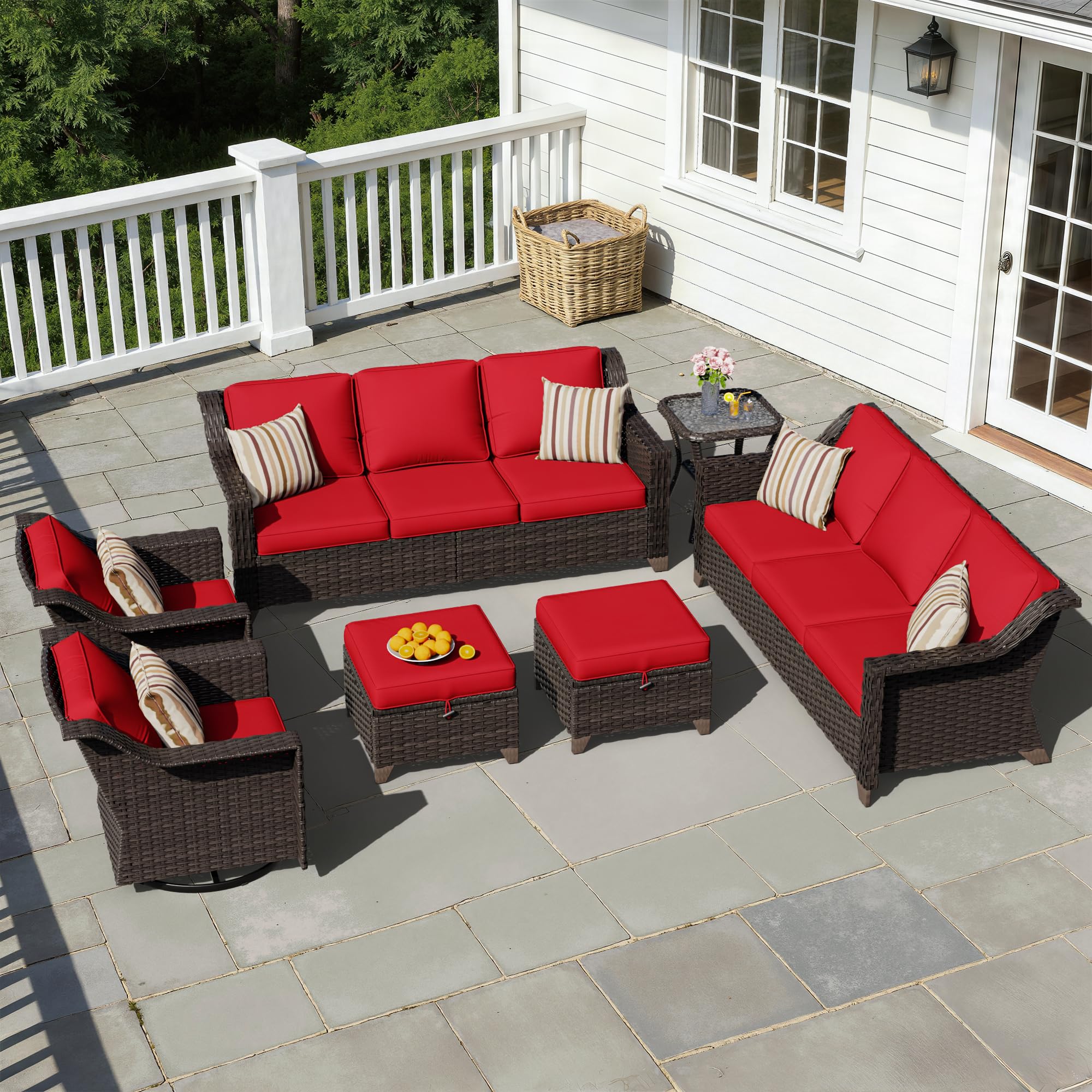 7 Piece Patio Furniture Set, Wicker Outdoor Conversation Set