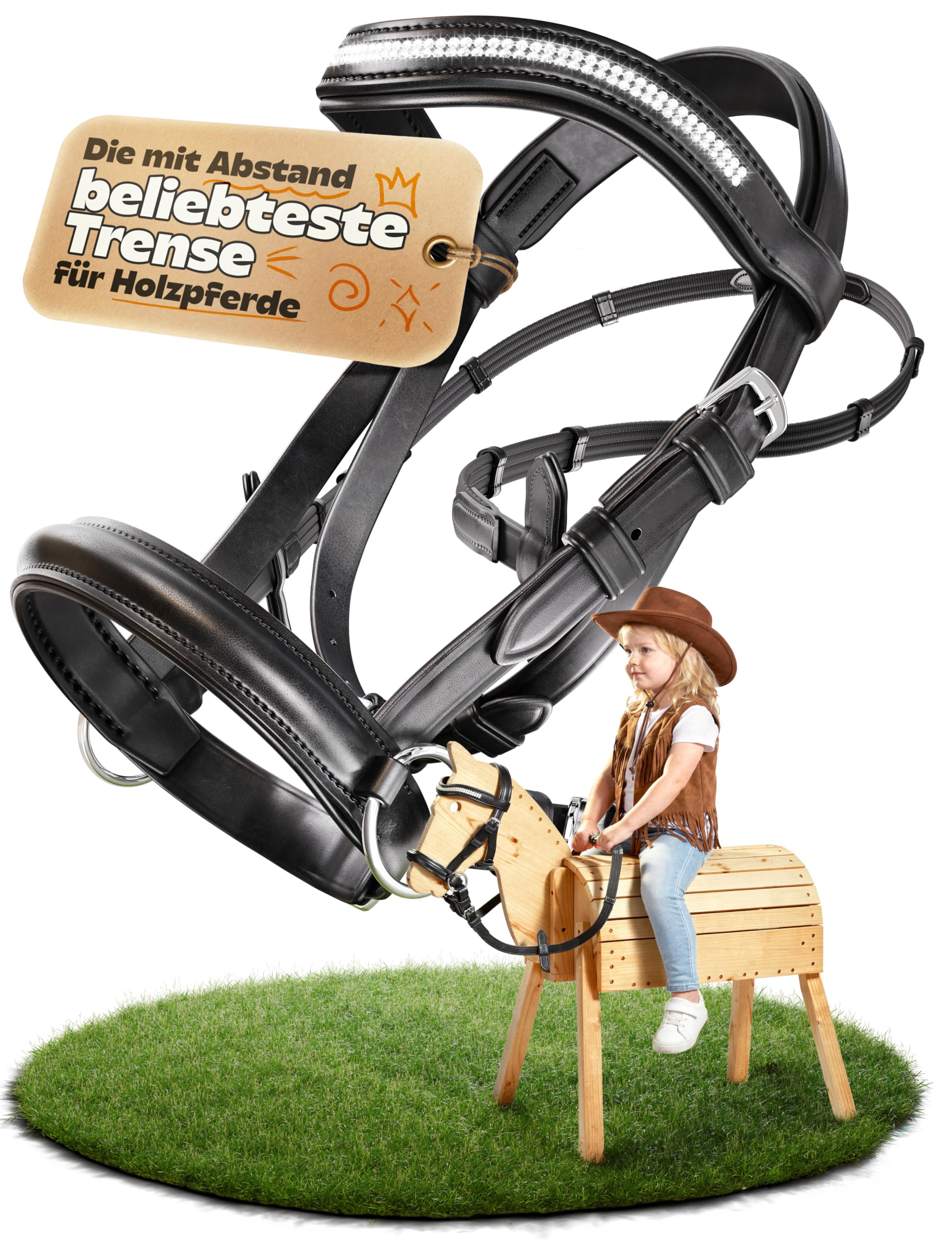 Hobby Horse Trense Halfter für Holzpferd Größen S/M/L Reitspaß für Kinder Zubehör robust langlebig