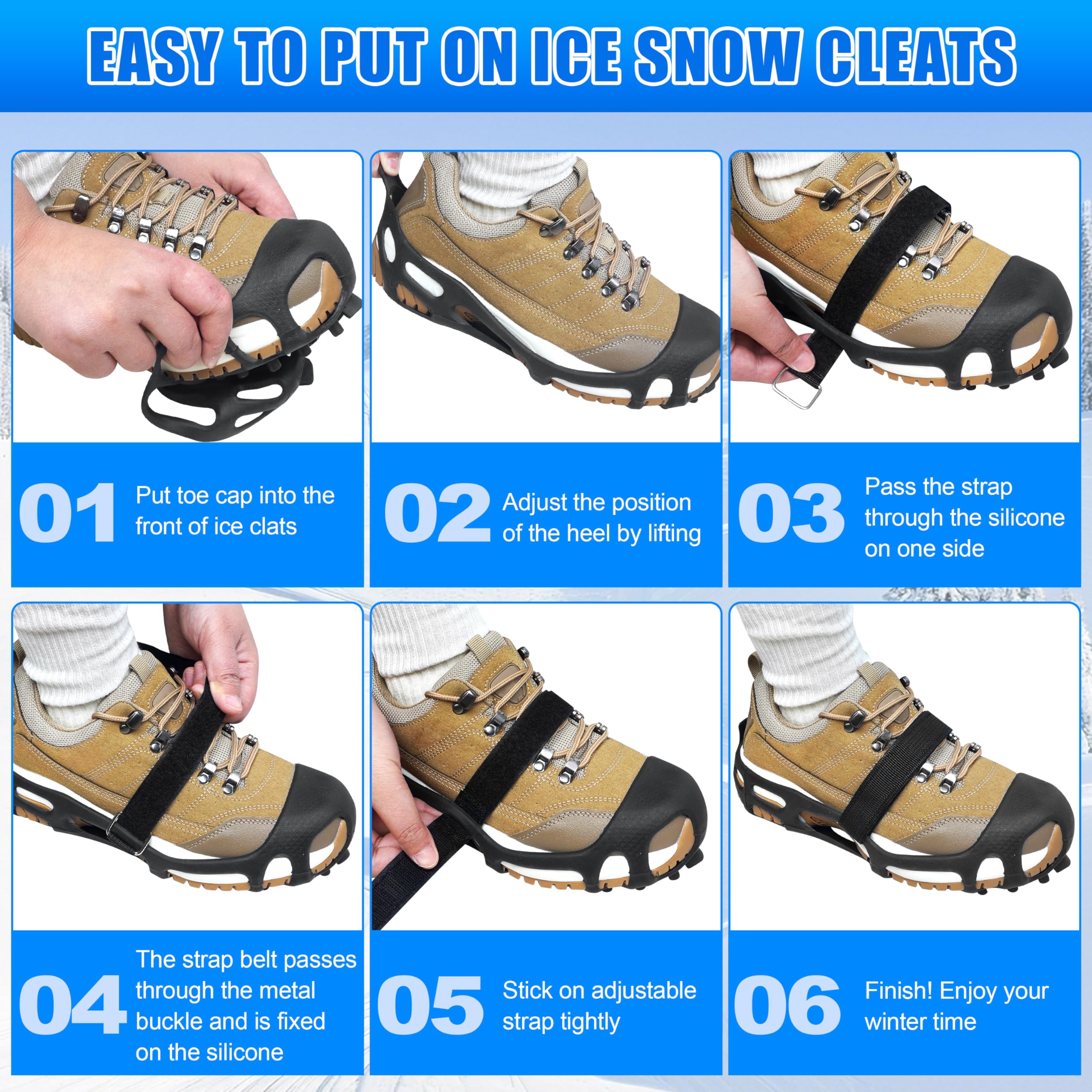 Tacchetti da ghiaccio da neve, ramponi da ghiaccio per scarpe e stivali, unisex, antiscivolo, 28 tacchetti per neve, ghiaccio, escursionismo, passeggiate, pesca