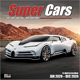 RED EMBER 2026 Luxury Exotic Supercars 12-Month Wall Calendar (12"x24" Open)