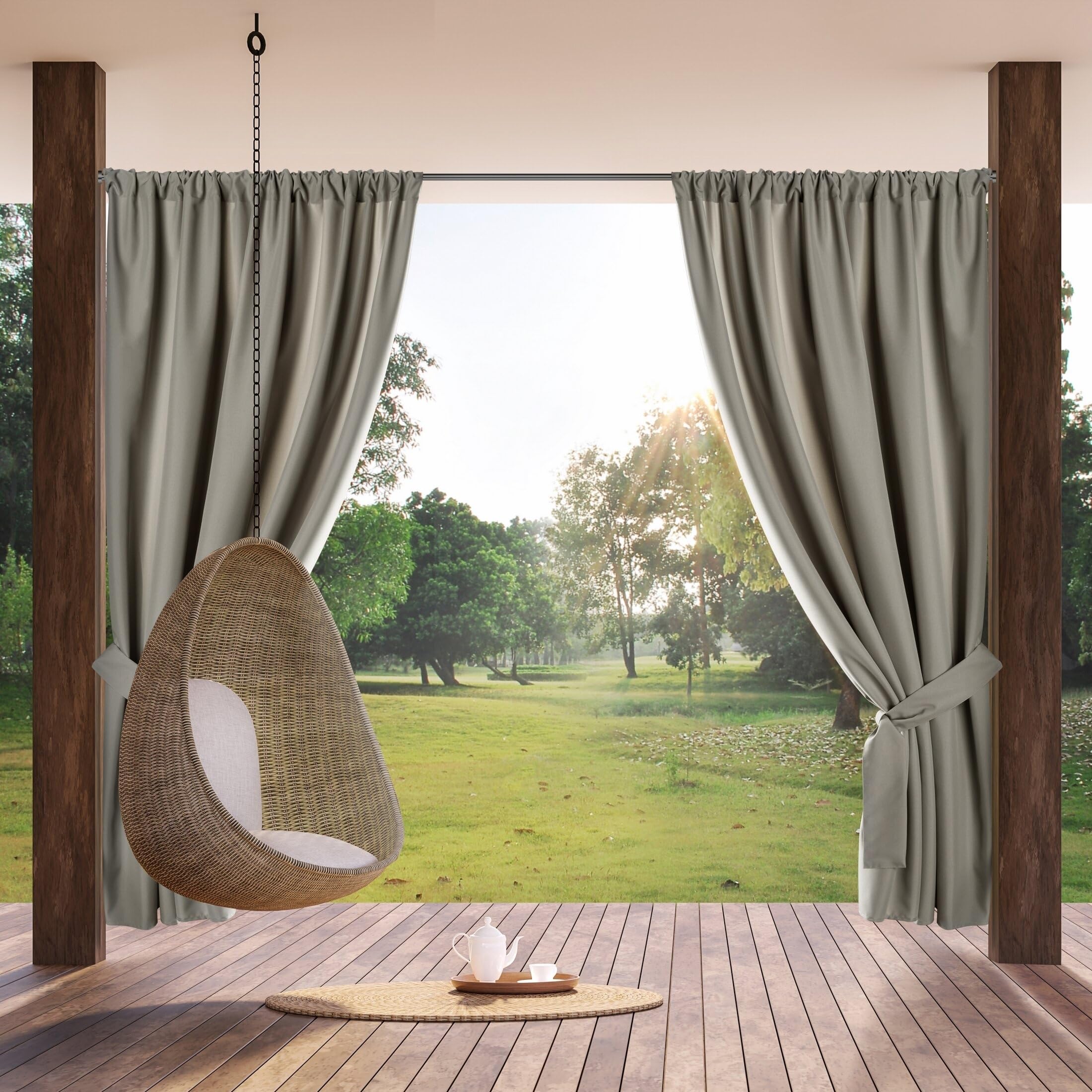 Eurofirany GARDEN Outdoor Curtain with Rod Pocket - 1 pc. Sun Protection, Privacy Screen, Windproof, Waterproof Curtain for Patio, Gazebo, Pergola, Porch, W61" x L79", Cappuccino - Image 2