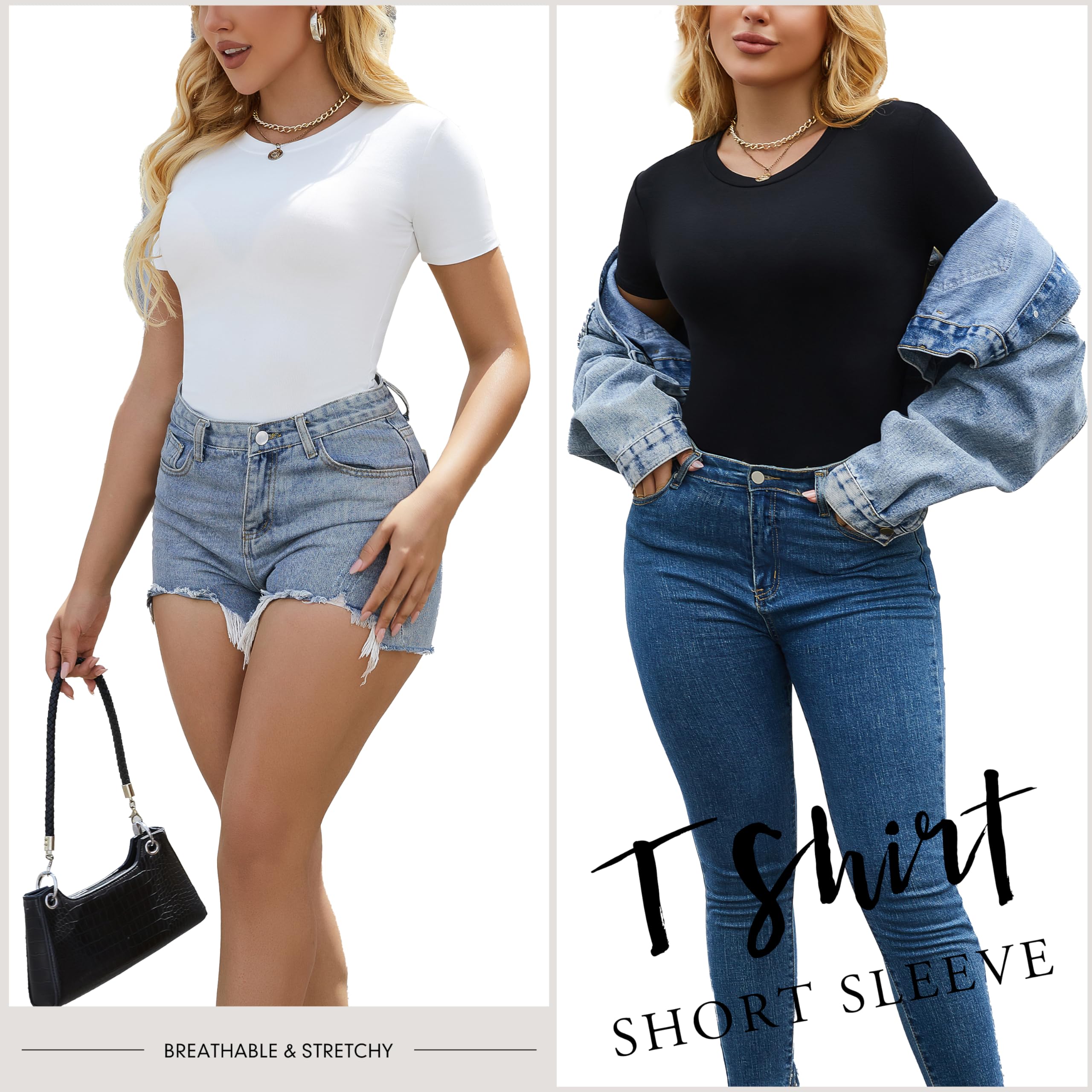 5pcs Women's Ribbed Short Sleeve Slim Fit T Shirt Crew Neck Bodycon Crop Tunics Going Out Tops