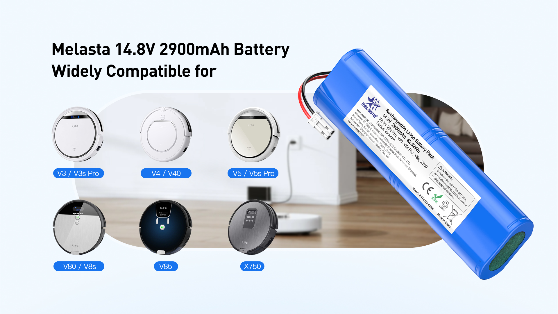melasta Li-ION Batterie pour iLife V3s Pro, V40, V50, V5s Pro, V5x, V80, V8s, V85, X750 séries, 14,8V 2900mAh pour Medion MD13202, MD18500, MD18501, MD18600, MD19510, MD19511 Robot Aspirateur melasta Li-ION Batterie pour iLife V3s Pro, V40, V50, V5s Pro, V5x, V80, V8s, V85, X750 séries, 14,8V 2900mAh pour Medion MD13202, MD18500, MD18501, MD18600, MD19510, MD19511 Robot Aspirateur