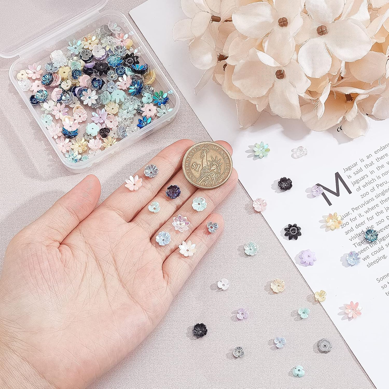 arricraft 150 Pcs Flower Beads Caps, 3 Styles Resin Flower Bead End Caps Multi-Petal AB Spacer Loose Beads for DIY Craft Necklaces Bracelets Jewelry Making - Image 3