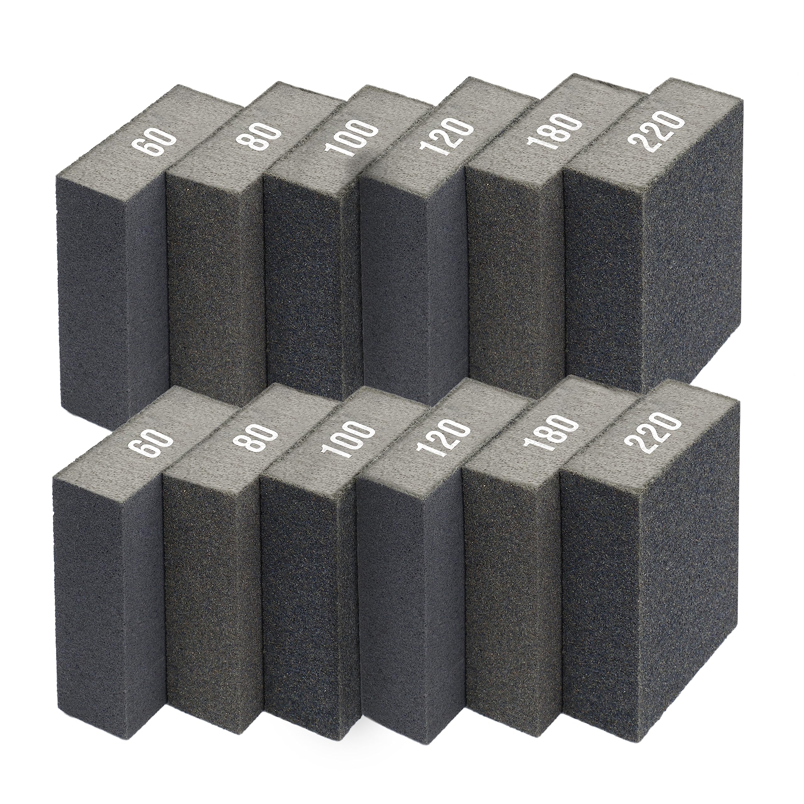 SEDEF Sanding Blocks Wet and Dry use Sanding with water - 6/12 Different Grits, 60/80/100/120/180/220 Washable and Reusable, Sanding sponges for Wood, Metal, Wall, Furniture and more, Pack of 12