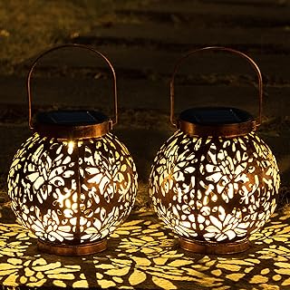 JOIEDOMI 2 Pack Outdoor Solar Hanging Lantern Lights, Waterproof Tableto...