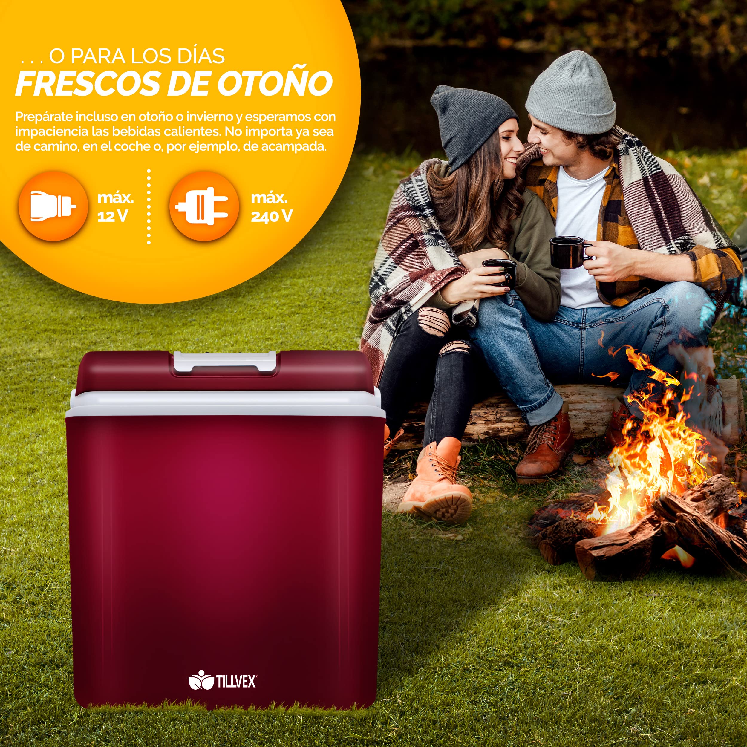 tillvex Nevera portátil eléctrica de 24 litros | Mini Nevera portátil de 230 V y 12 V para vehículos Coches Camping | Enfría y calienta | Modo ecológico
