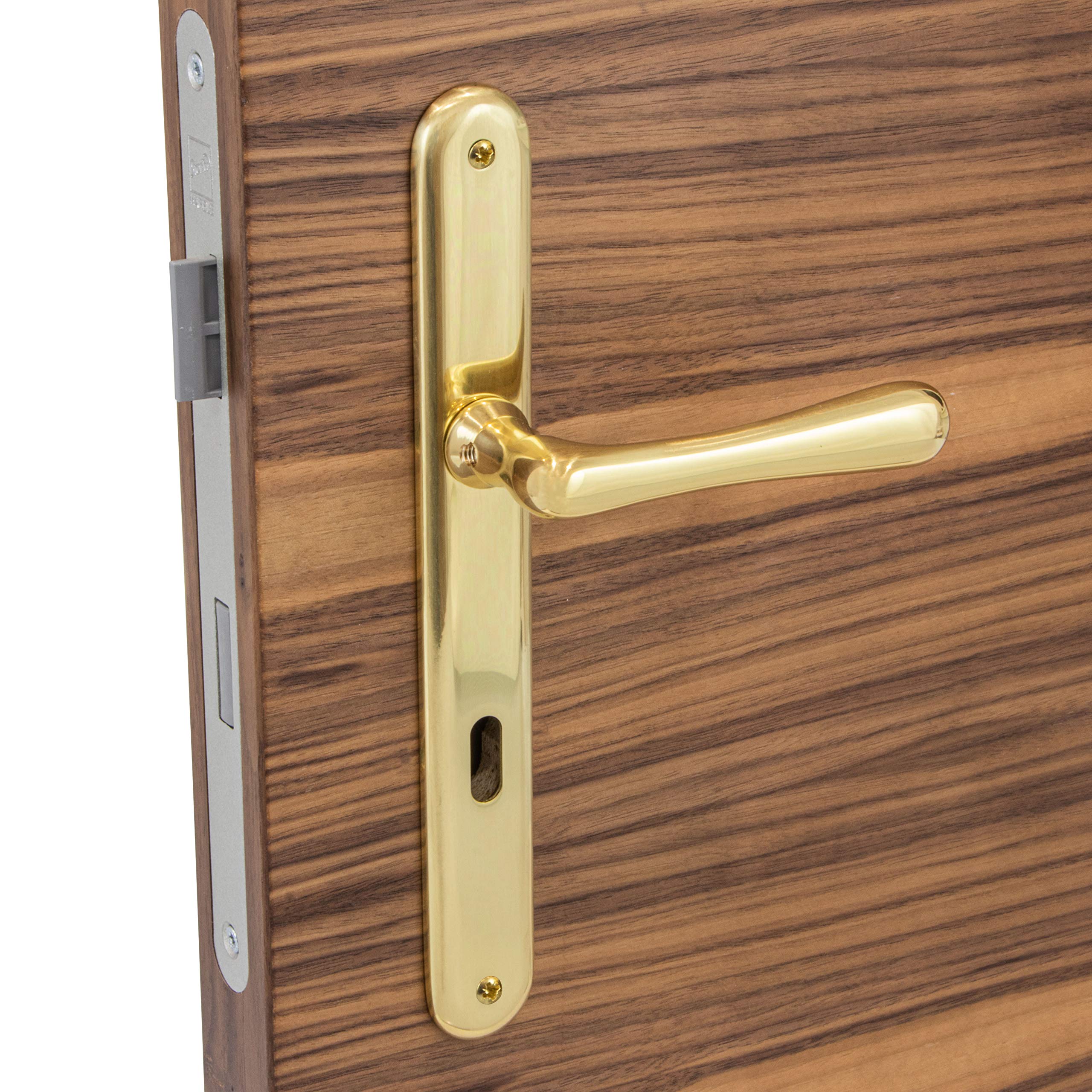 ALPENSTAHL - Maniglia per porta in ottone anticato, stile vintage, con serratura, in ottone lucido BB