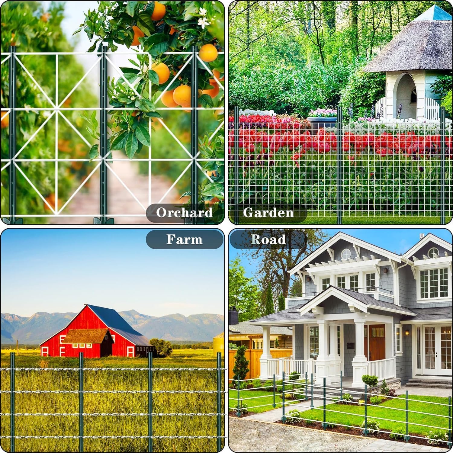 Gtongoko 4.8 Feet Heavy Duty Metal Fence Posts, 10 Pack U Channel Fence Post with Anchor Plate, Green Steel T Post for Garden, Yard, Farm, Wire Fencing