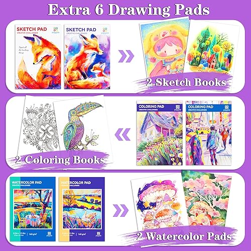 Miniatura 13 de Suministros de arte, juego de arte de madera de lujo de 185 piezas, kits de arte profesional con 2 libros de bocetos, crayones de colores, lápices