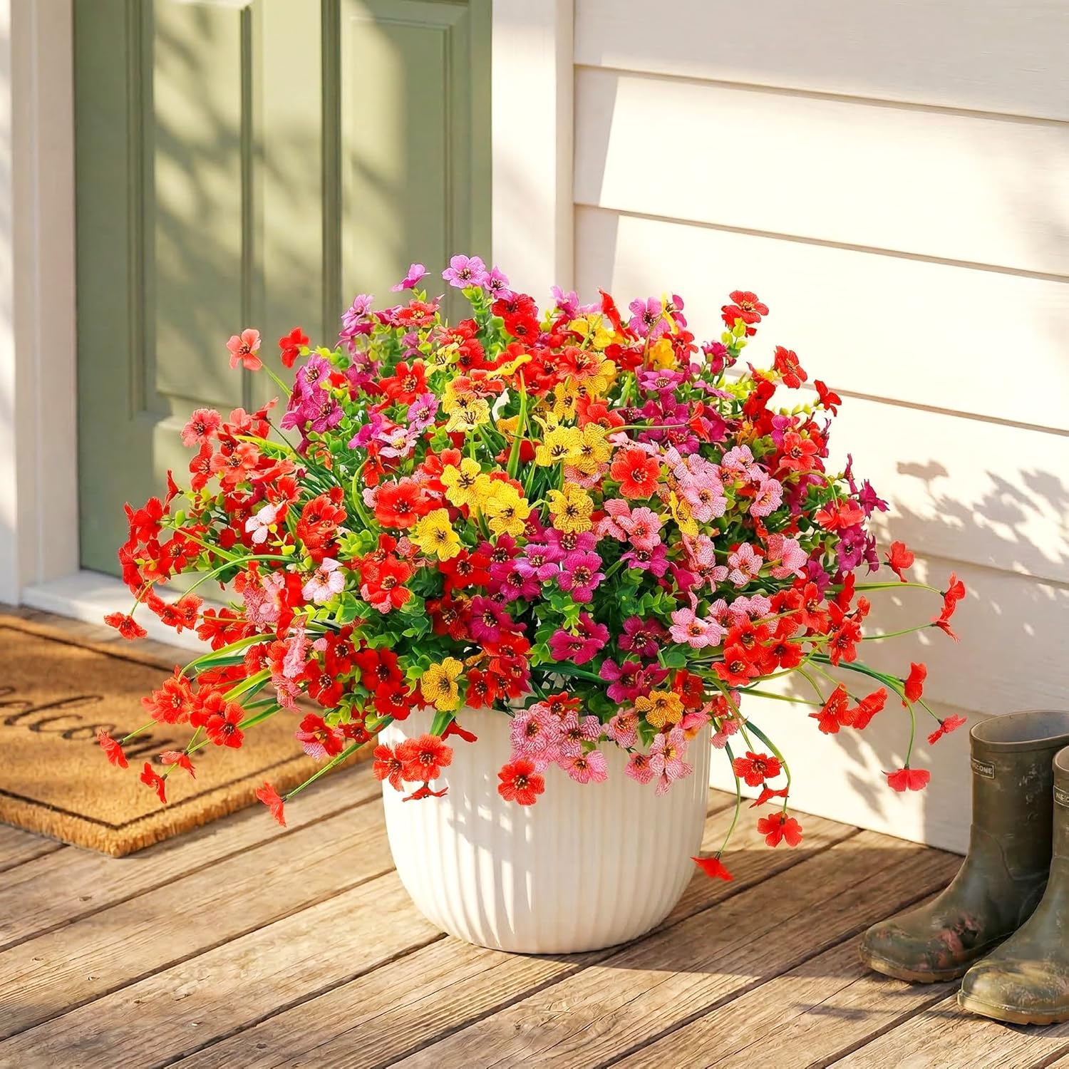Kingsboomy Artificial Flowers for Outdoors, Faux Plants Flowers, 20 Bundles Silk Colorful Fake Flowers Eucalyptus Realistic UV Resistant for Outside Home Planter Porch Patio Yard Decor (20, 5 Colors)