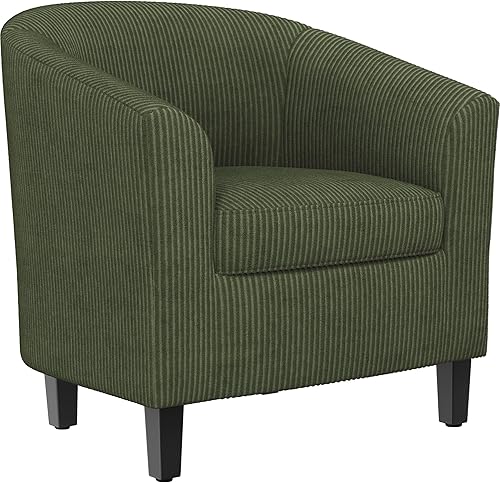 Miniatura 1 de Topeakmart Silla de club de pana, moderna silla decorativa y acogedora silla de barril con patas de madera resistentes para sala de estar,