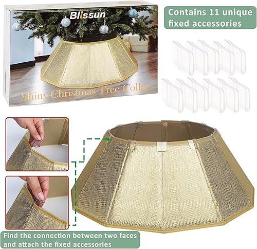 Miniatura 116 de Blissun Collar de árbol de Navidad, falda de árbol de Navidad con lentejuelas, anillo plegable para árbol de Navidad, cubierta de base