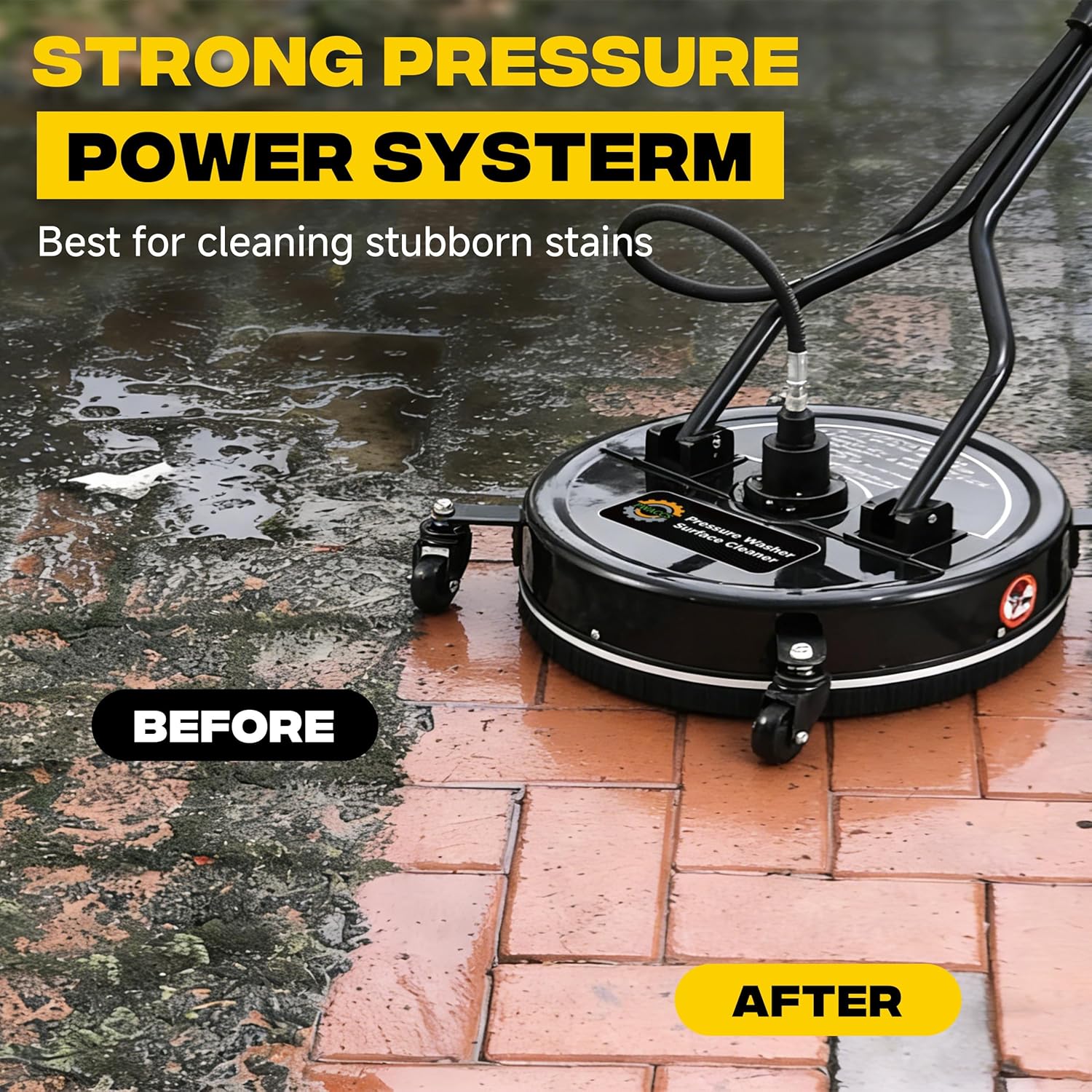 PWACCS 20" Pressure Washer Surface Cleaner, Power Washer Driveway Attachment with 4 Wheels and Dual Handle for Concrete, Patio, Sidewalk, and Deck, Black, 4500 PSI