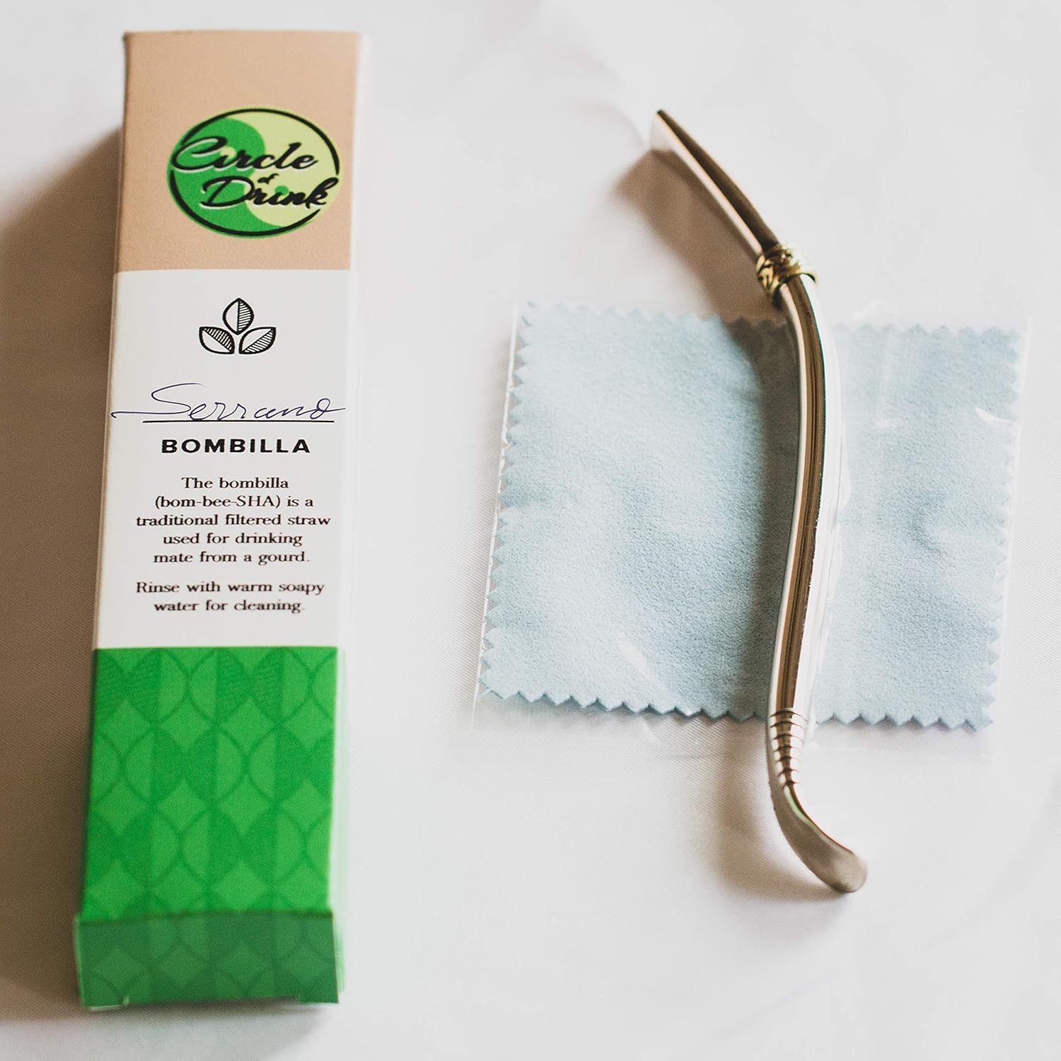 Circle of Drink - Serrano Handmade Alpaca Silver Yerba Mate Bombilla (Straw) - Loose Leaf Tea Straw Filter - 6.49 in (16.5 cm) - with Microfiber Cleaning Cloth & Carry Case