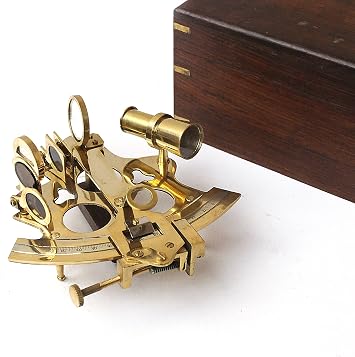 Vintage Ship Shiny Brass Sextant with Hardwood Box Antique Marine Collectible Functionally Calibrated Sextants