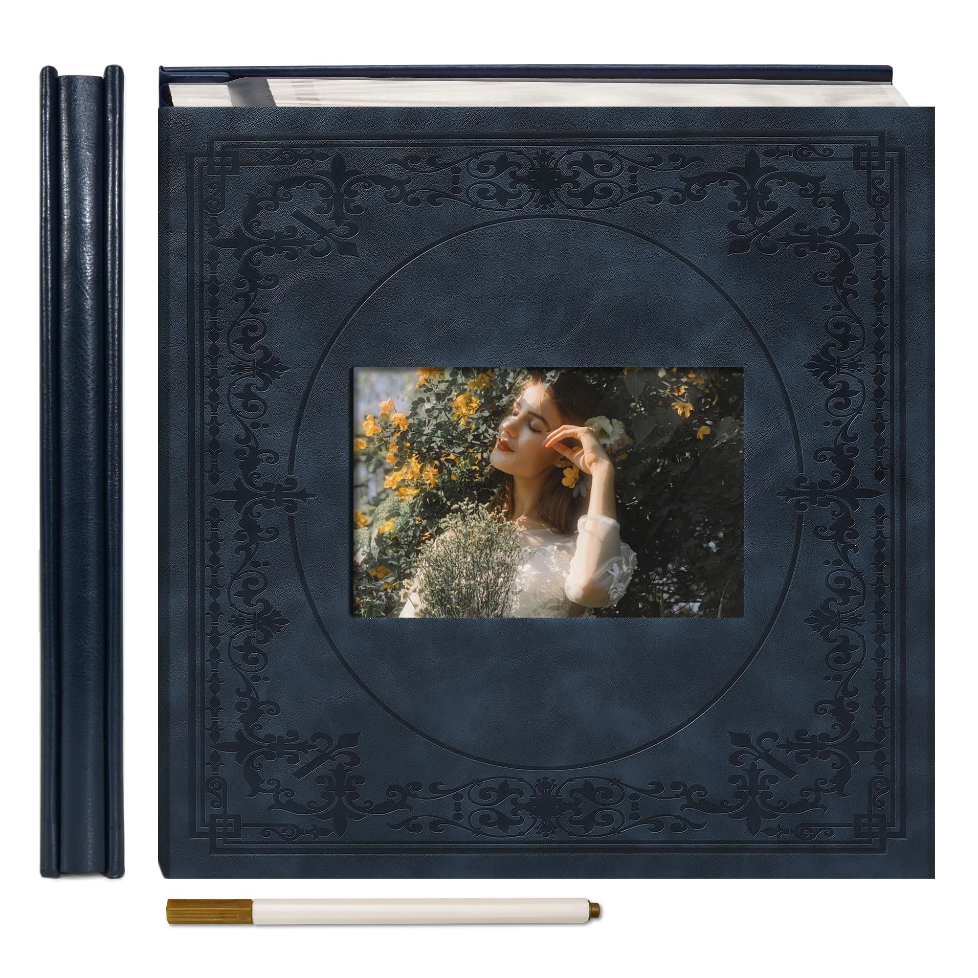 Vienrose Álbum de Fotos Autoadhesivo de Cuero Sintético con Ventana, Álbumes de Recortes para Fotos de 10x15, 13x18, Libro de Recuerdos para Bebé, Niños, Bodas, 30 Hojas (60 Páginas) Azul Oscuro