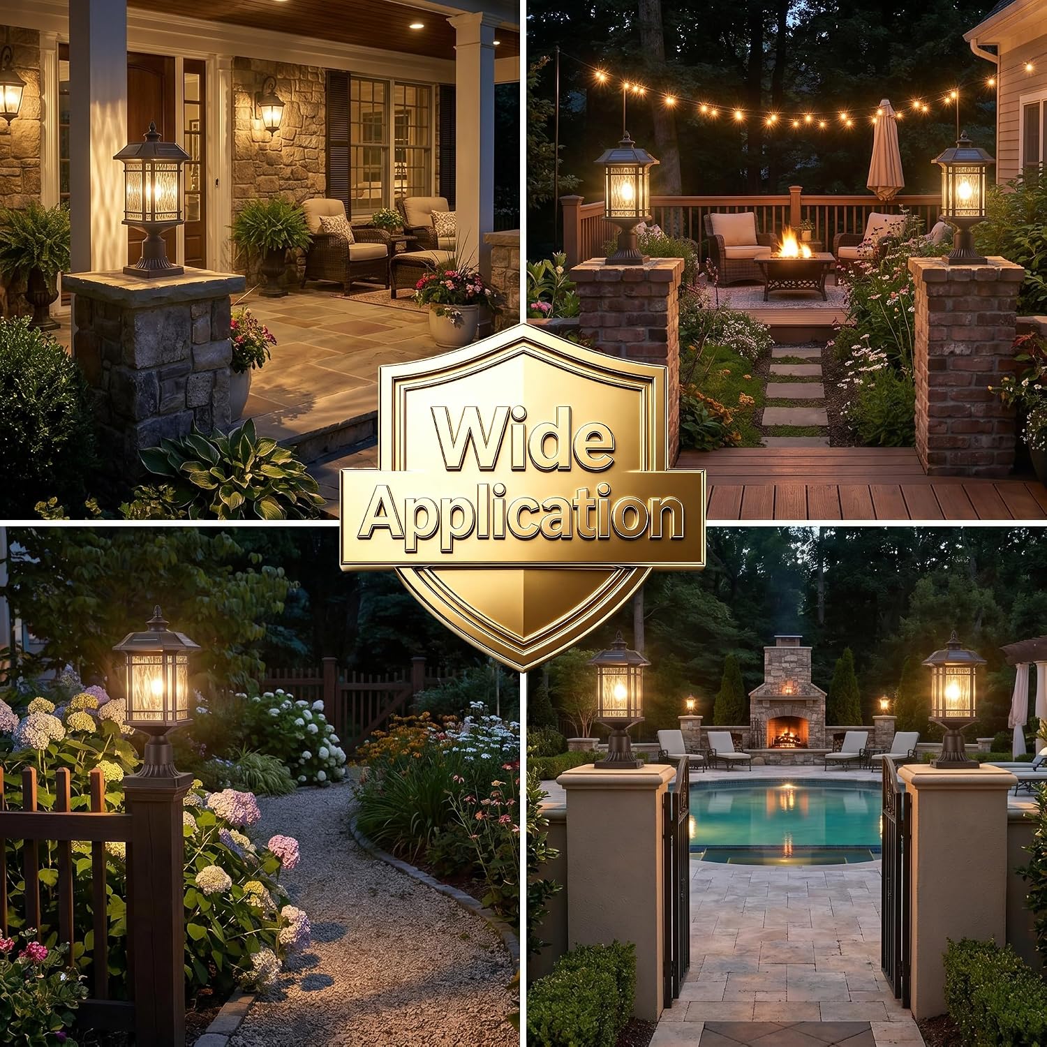 Solar Post Lights Waterproof Dusk to Dawn Lamp Posts Outdoor Lighting Aluminum Housing with Water Ripple Glass 18 Inch Height Pier Mount Outdoor Lighting for Garden Patio Pathway