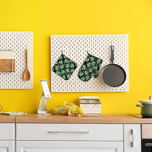 Miniatura 7 de Guantes de horno con patrón alienígena y soportes para ollas de cocina, juego de 2 piezas, almohadilla resistente al calor para hornear, barbacoa,