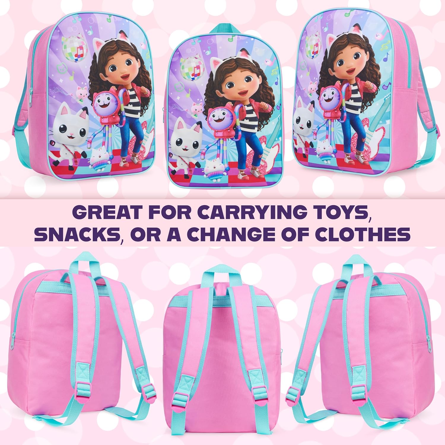Get Trend Gabby's Dollhouse Mini Backpack Kids Toddlers 12x9” Rucksack Kindergarten Bag Preschool Sports Travel Backpacks 3+ Gifts for Kids (Multi Gabby's Dollhouse) - Image 3
