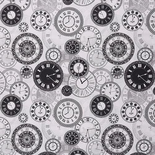 Mook Fabrics Relojes de algodón, corte blanco por yarda