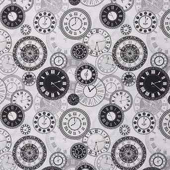 Mook Fabrics Cotton Clocks 1121, White Cut by The Yard
