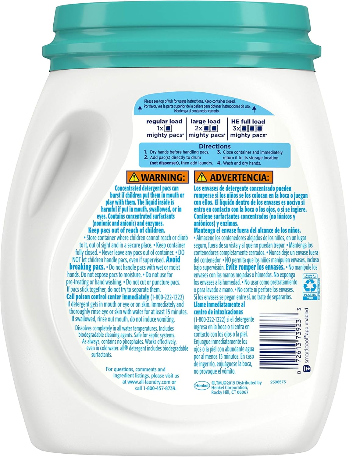 All Mighty Pacs Laundry Detergent Free Clear Odor Relief, Tub, 56 Count