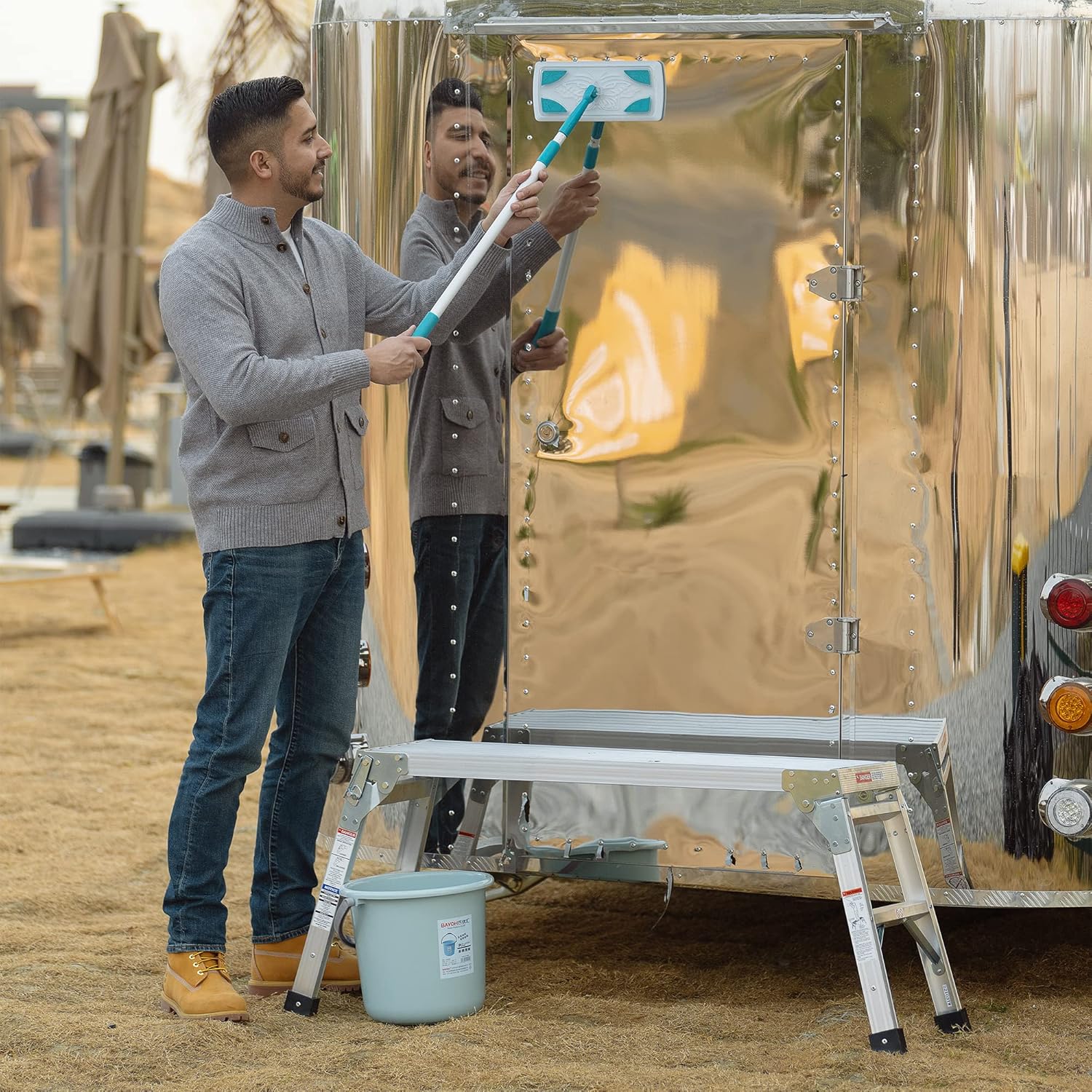 40" Aluminum Folding Work Platform, Adjustable Height Work Bench Ladder, 225 LBS Capacity, Non-Slip, Ultra-Stable for Home Renovations, Painting, Car Washing, ANSI Compliant