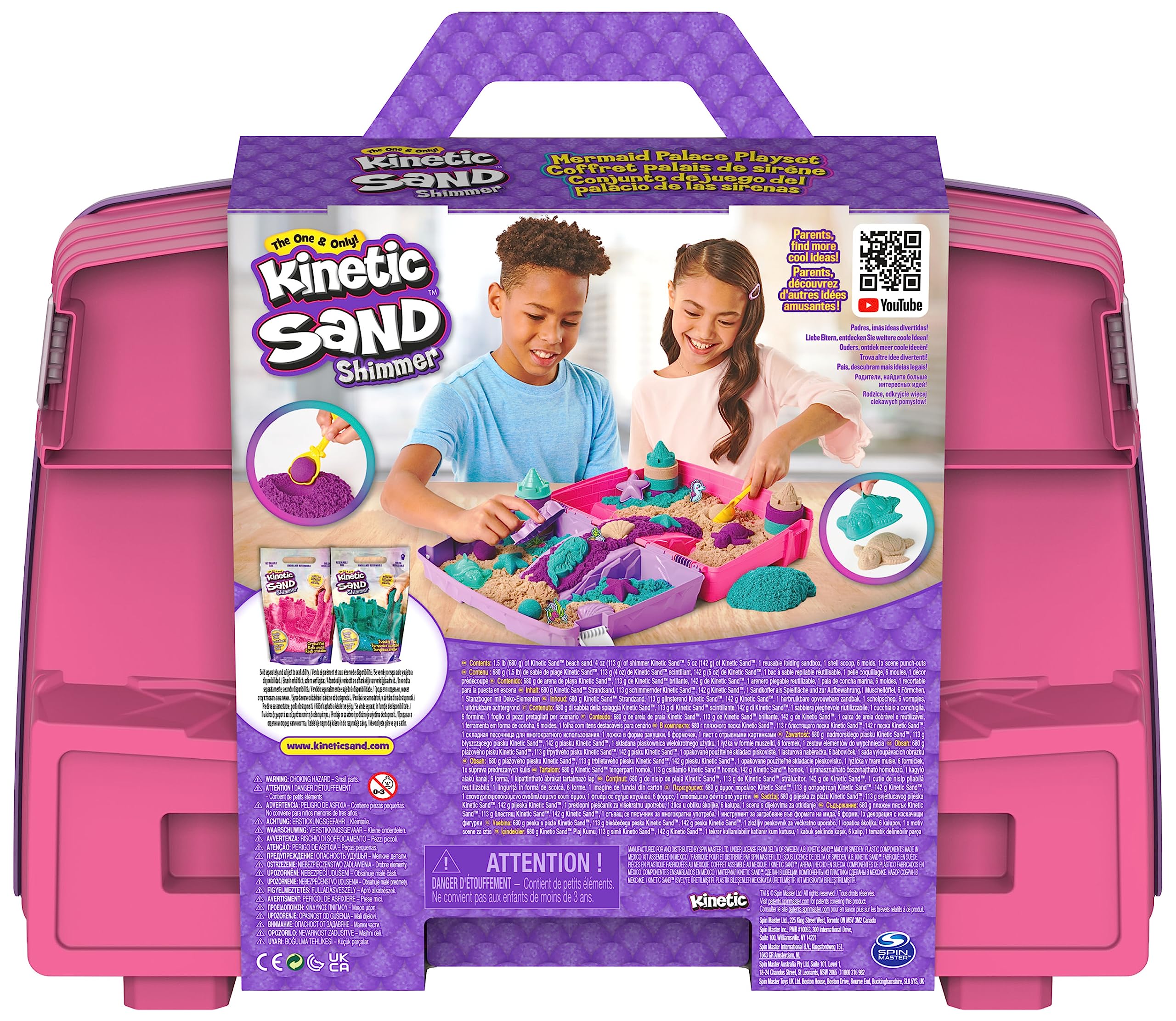 Kinetic Sand Meerjungfrauen Koffer - mit 907 g original kinetischem Sand aus Schweden, erfüllt alle gesetzlichen Anforderungen, mit 6 Förmchen für kreatives Indoor-Sandspiel, für Kinder ab 3 Jahren