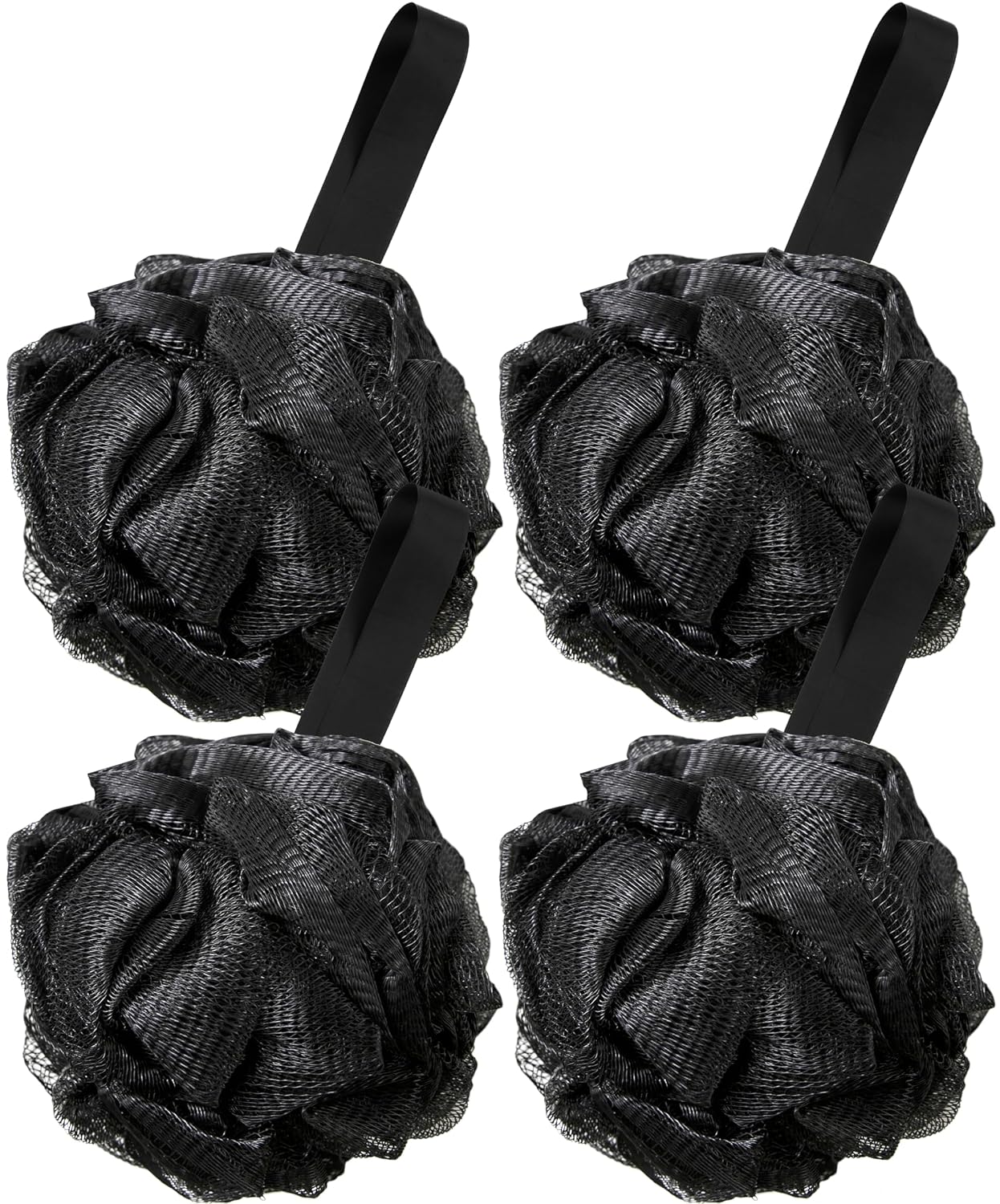 4 Pack Black Bath Loofah Sponge - Exfoliating Body Scrubber