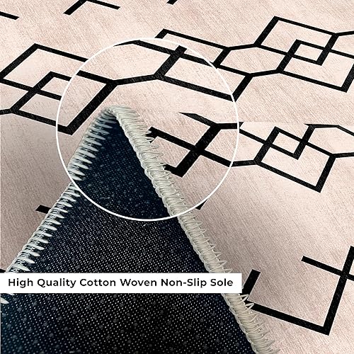 Miniatura 5 de Alfombra cuadrada lavable de 5 x 5, color crema con parte trasera antideslizante, resistente a las manchas, plegable, bohemia lavable a máquina,