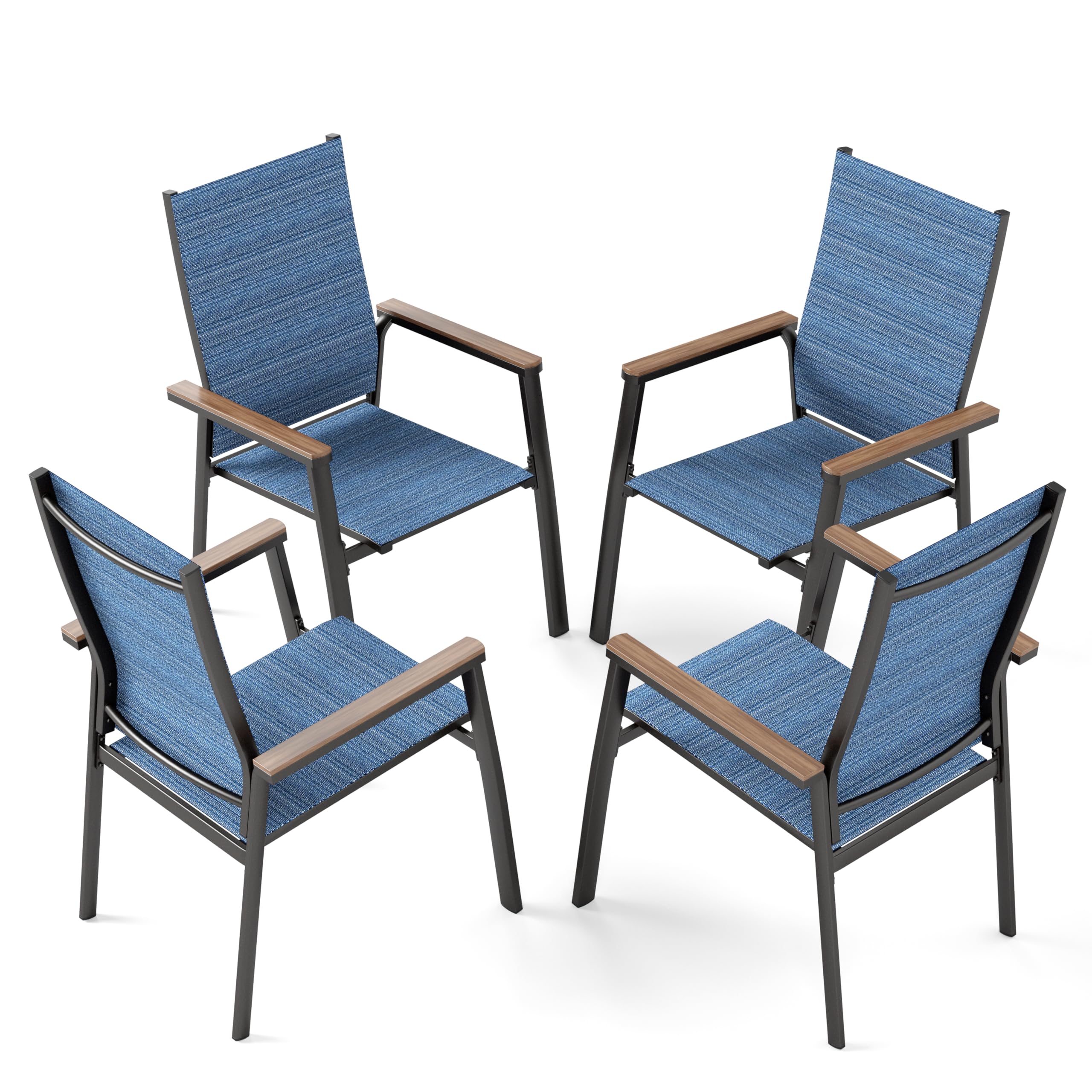 MFSTUDIO 4 PCS Aluminum Patio Dining Chairs, Textilene, Wooden-Like Armest
