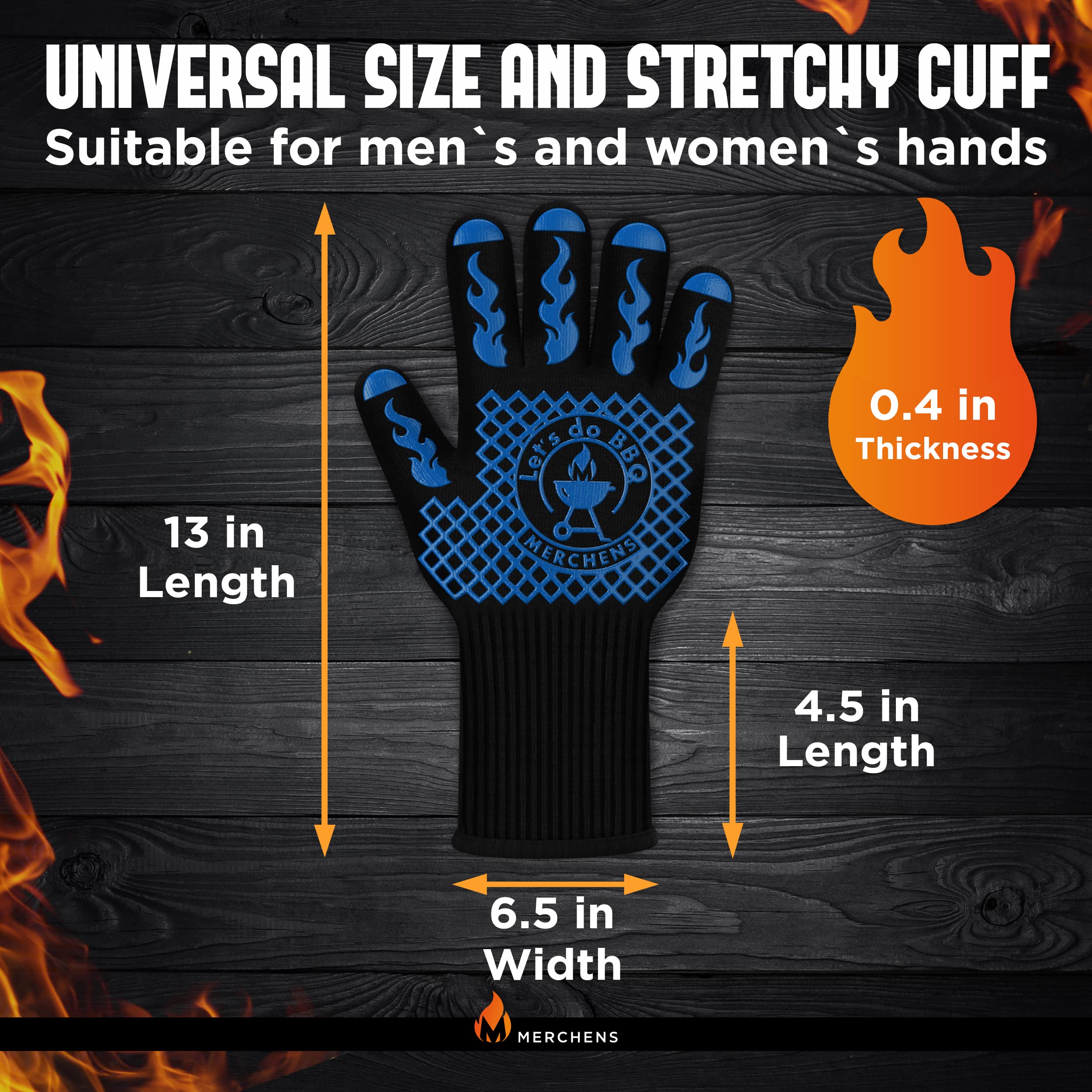 Guantes BBQ 33 cm Manoplas (Azul)