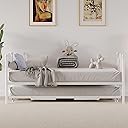 Daybed with Trundle, Metal Twin Size Day Bed with Stylish Headboard, Sofa BedFrame with Pop Up Foldable Trundle Bed, Heavy Duty Steel Slats Platform for Living Room, Bedroom and Guest Room, White