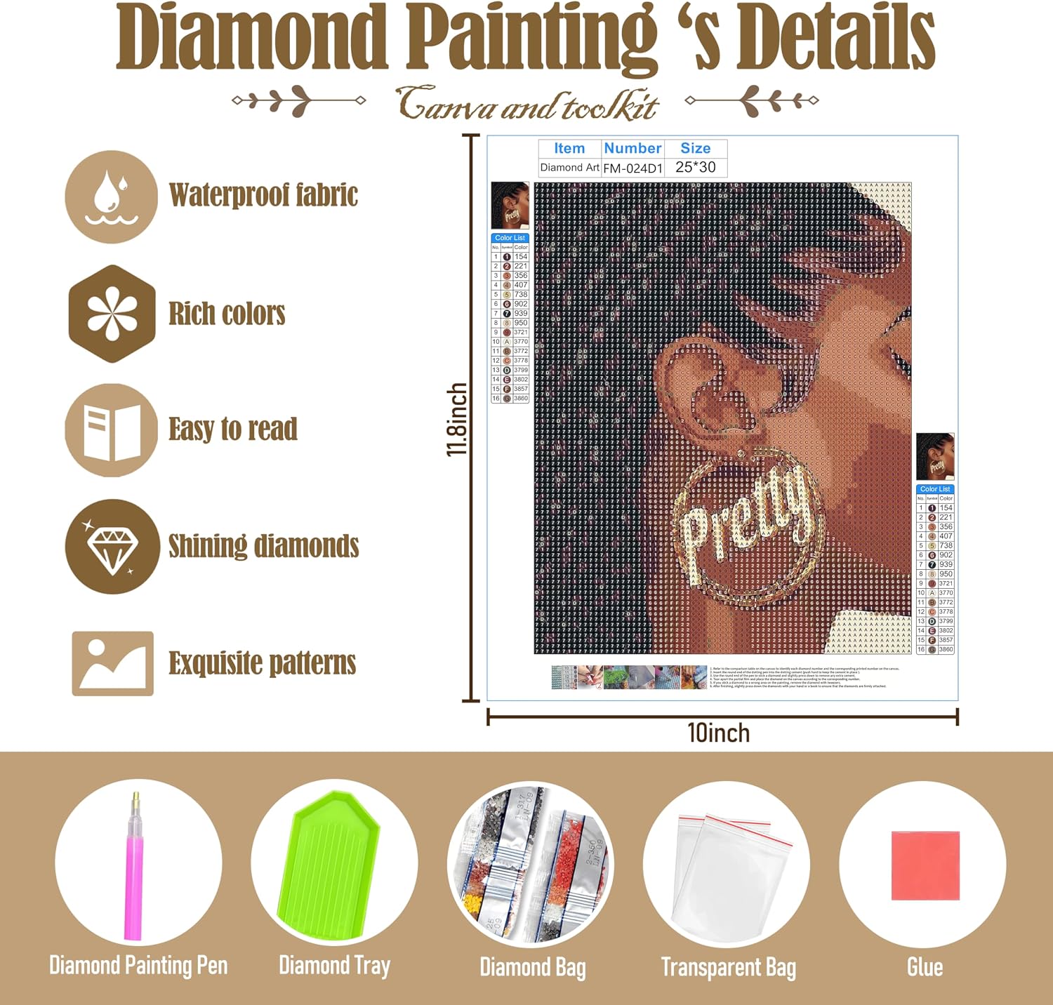 Kemingni 4 Pack Trendy Retro Black Women Diamond Painting Kit, Luxury Vinyl Record African American Diamond Art Kits for Adults Beginners, Full Drill Gem Painting for Home Wall Decor, 9.8x11.8 Inch
