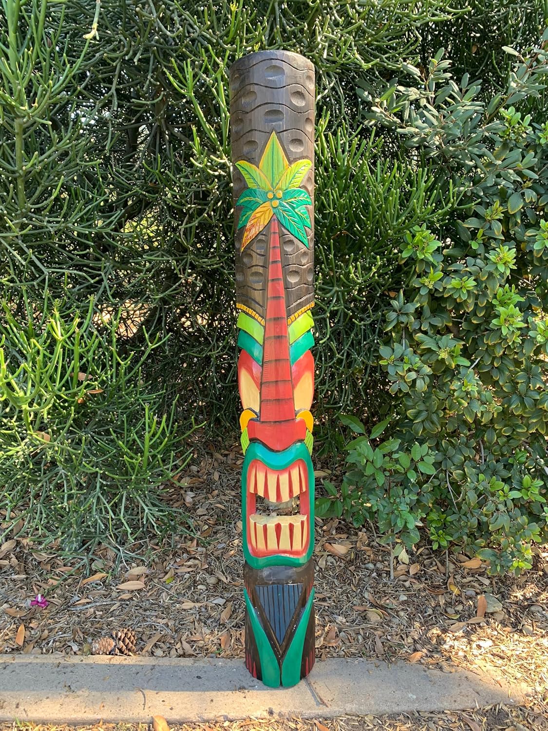 5 Foot Palm Tree Tiki Mask Hand Carved Wood Tropical Bar Patio Decor 60"x 7"in