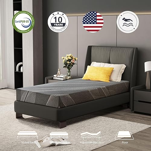 Vista 6 de Colchón de tamaño individual, espuma viscoelástica de gel de 6 pulgadas, enfriamiento y alivio del dolor de espalda, certificado CertiPUR-US, sin