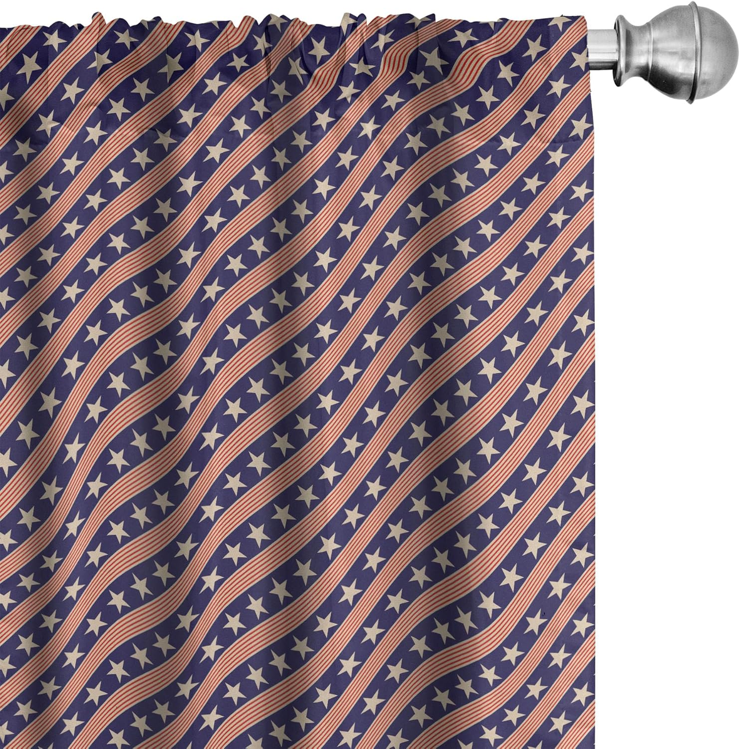 Ambesonne Prehistoric Country 2 Panel Curtain Set, Patriotic Star Pattern in Diagonal Stripes National Theme Print, Window Treatment Living Room Bedroom Decor, Pair of - 28" x 95", Coral Cream