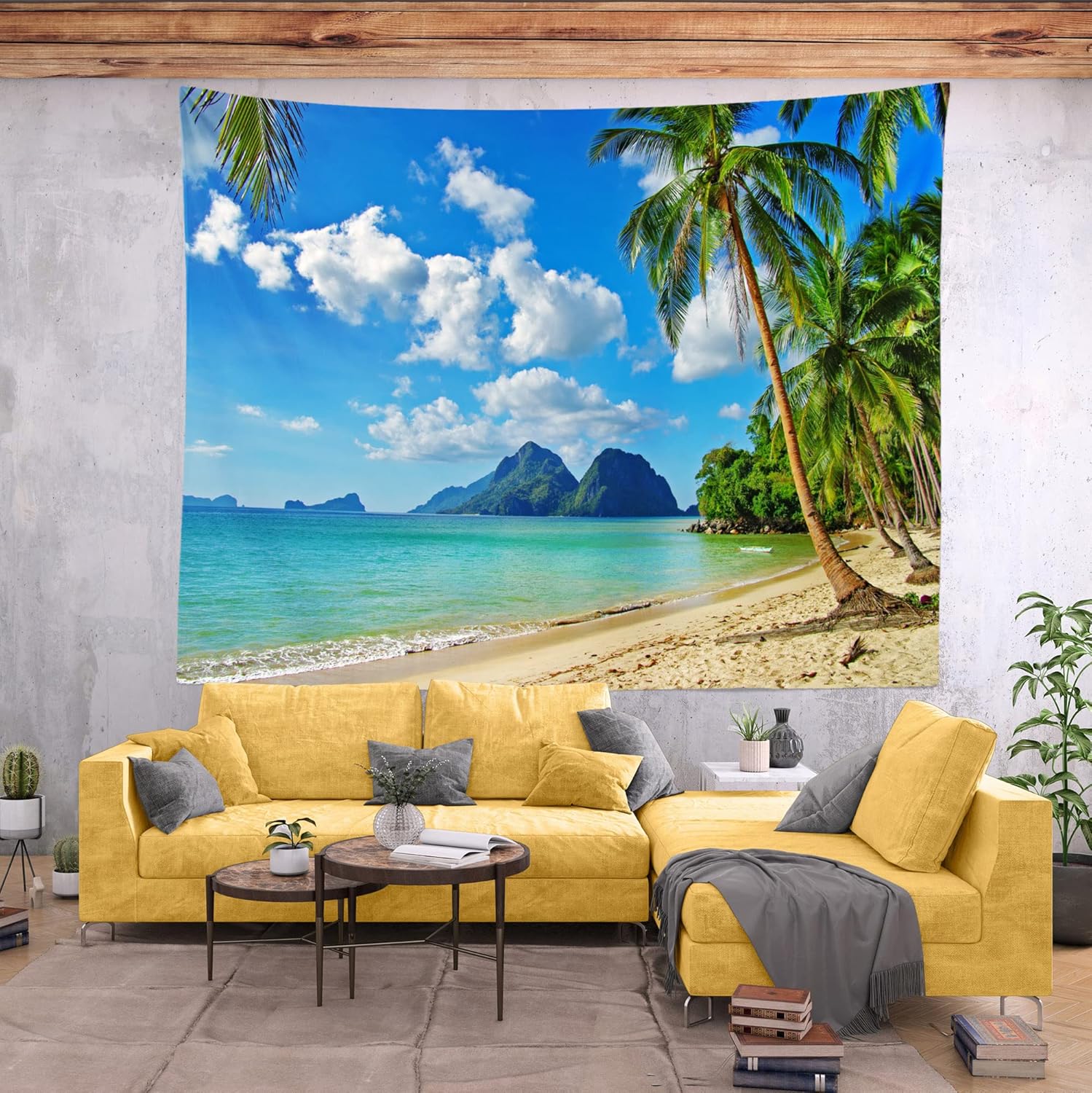 Loccor Ocean Beach Tapestry 120Wx80H Inch Tropical Island Palm Tree Waves Extra Large Tapestry Summer Hawaii Paradise Landscape Wall Hanging Hippie Bohemian Wall Art for Living Room Bedroom Home Decor