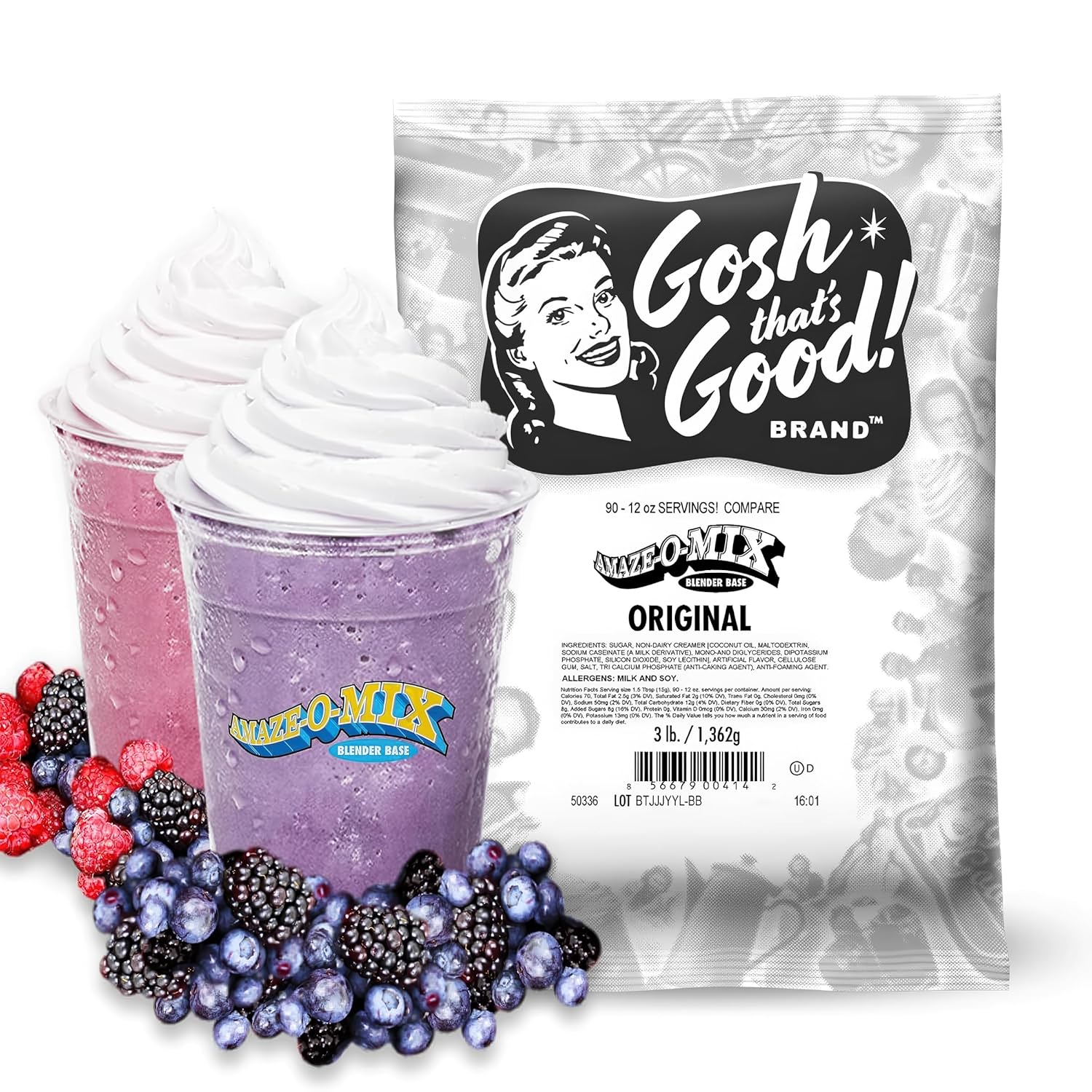 Gosh That’s Good! Amaze-O-Mix Smoothie & Frappe Blender Base – Vanilla Creamy Beverage Base for Coffee Shops | Lactose-Free | Use with Tea, Coffee, Smoothies, or Flavor Mix-Ins | 3 lb Bag