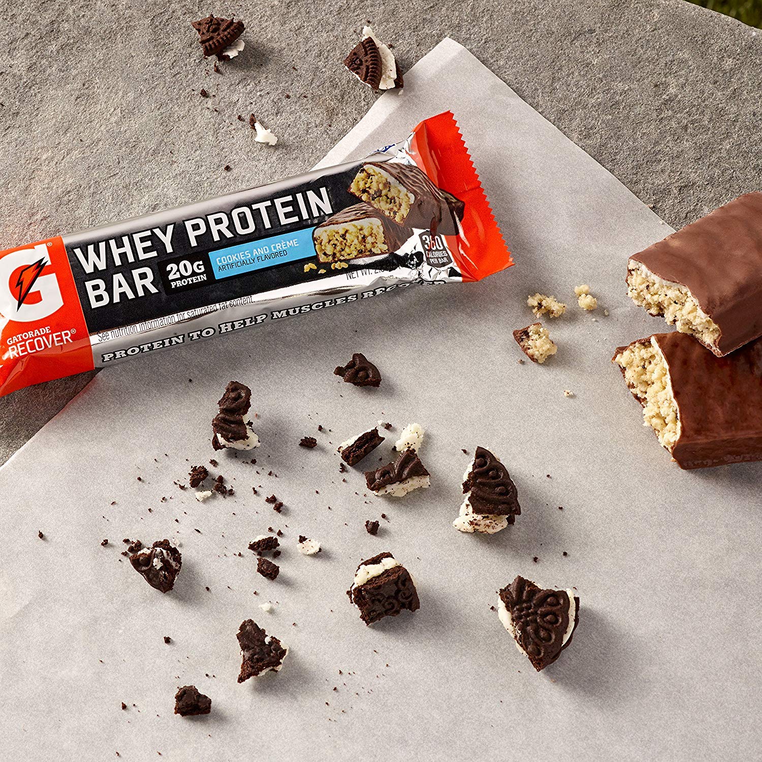Gatorade Whey Protein Recover Bars, Cookies & Crème, 2.8 ounce bars (12 Count)