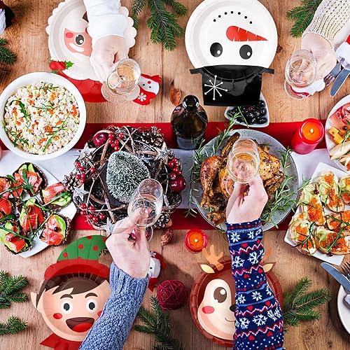 Miniatura 6 de Uiifan 100 platos de papel de Navidad, platos desechables de Navidad, platos de Santa Navidad, juego de vajilla de Navidad, decoraciones de mesa,