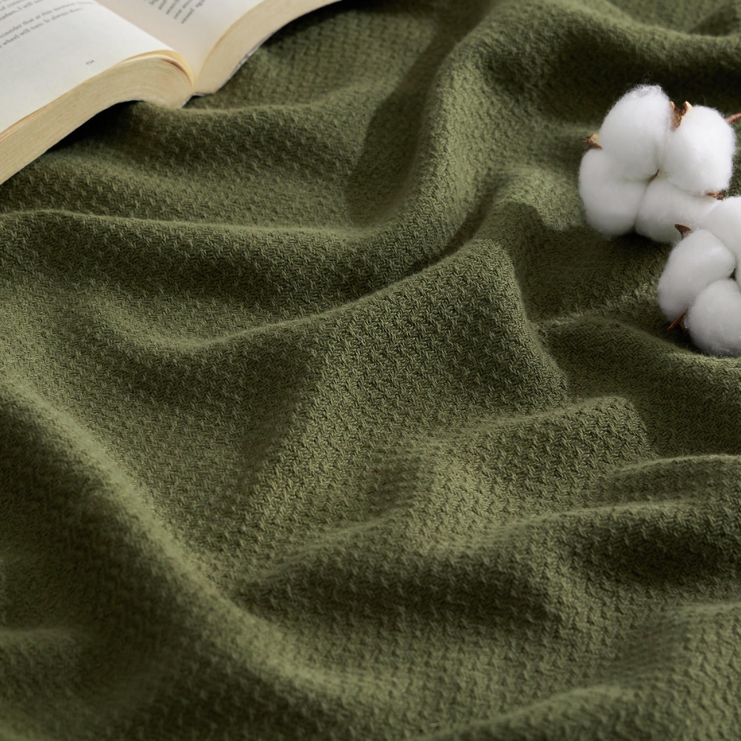 Bedsure olive-green herringbone cotton throw