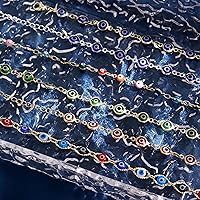 Vista 5 de Pulsera contra el mal de ojo, chapado en oro de 14 quilates, con cadena de ojo turco azul, para mujeres y niñas